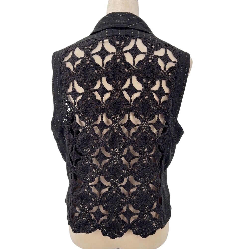 J. Jill Vest Black Pinstripe Wool Blend Crochet Back Medium Petite Vintage 90's